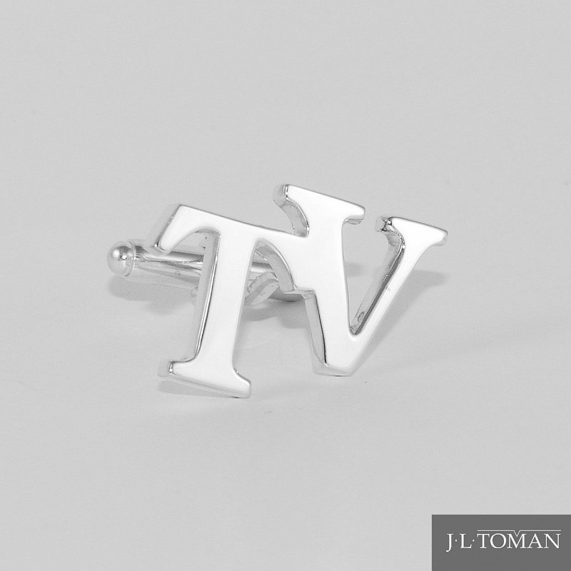 Stříbrné manžetové knoflíčky s monogramem TV vyrobené na zakázku