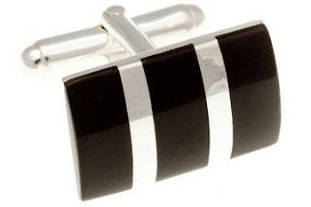 Luxusní stříbrné manžetové knoflíčky se stříbrnými pruhy vykládané černým onyxem